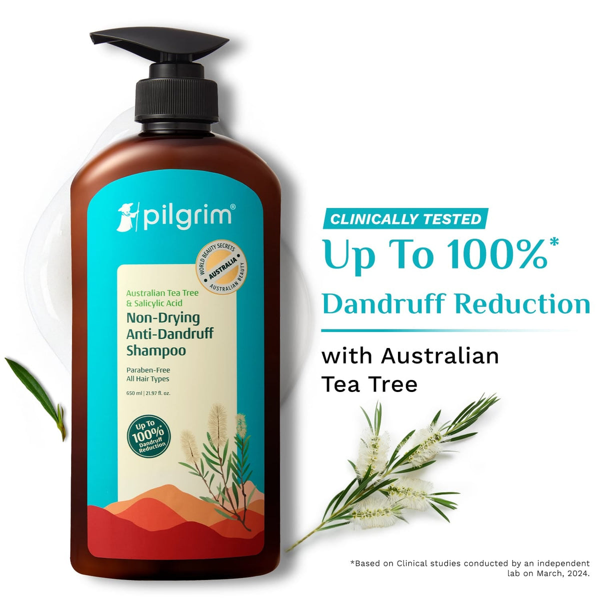 Pilgrim Australian Tea Tree & Salicylic Acid Non-Drying Anti-Dandruff Shampoo - 650 ml