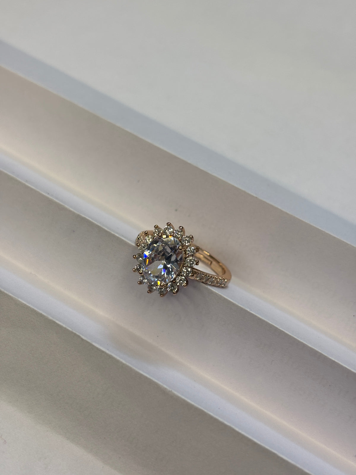 Luminous Crystal Sunburst Halo Ring