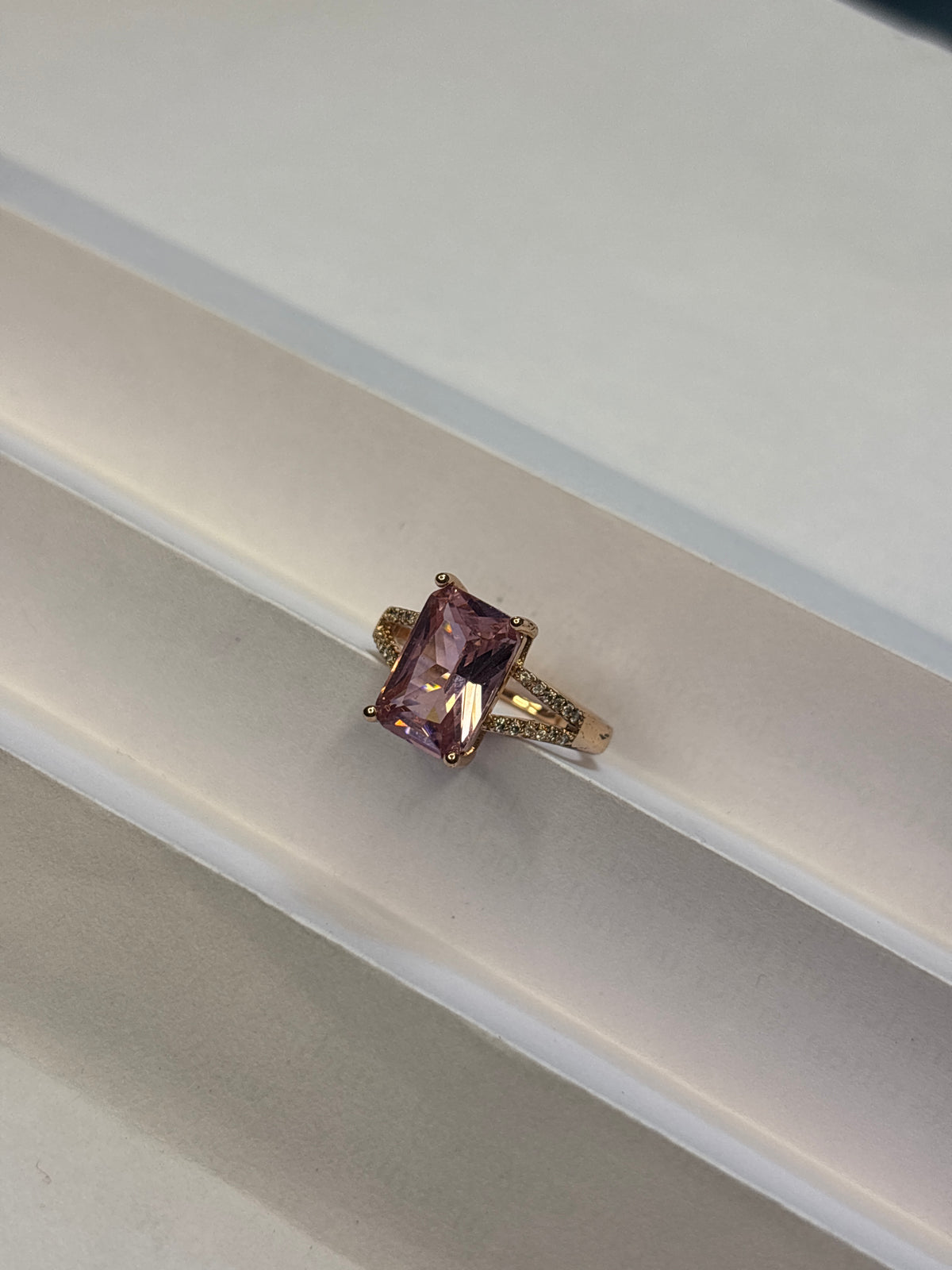 Rose Quartz Emerald-Cut Solitaire Ring
