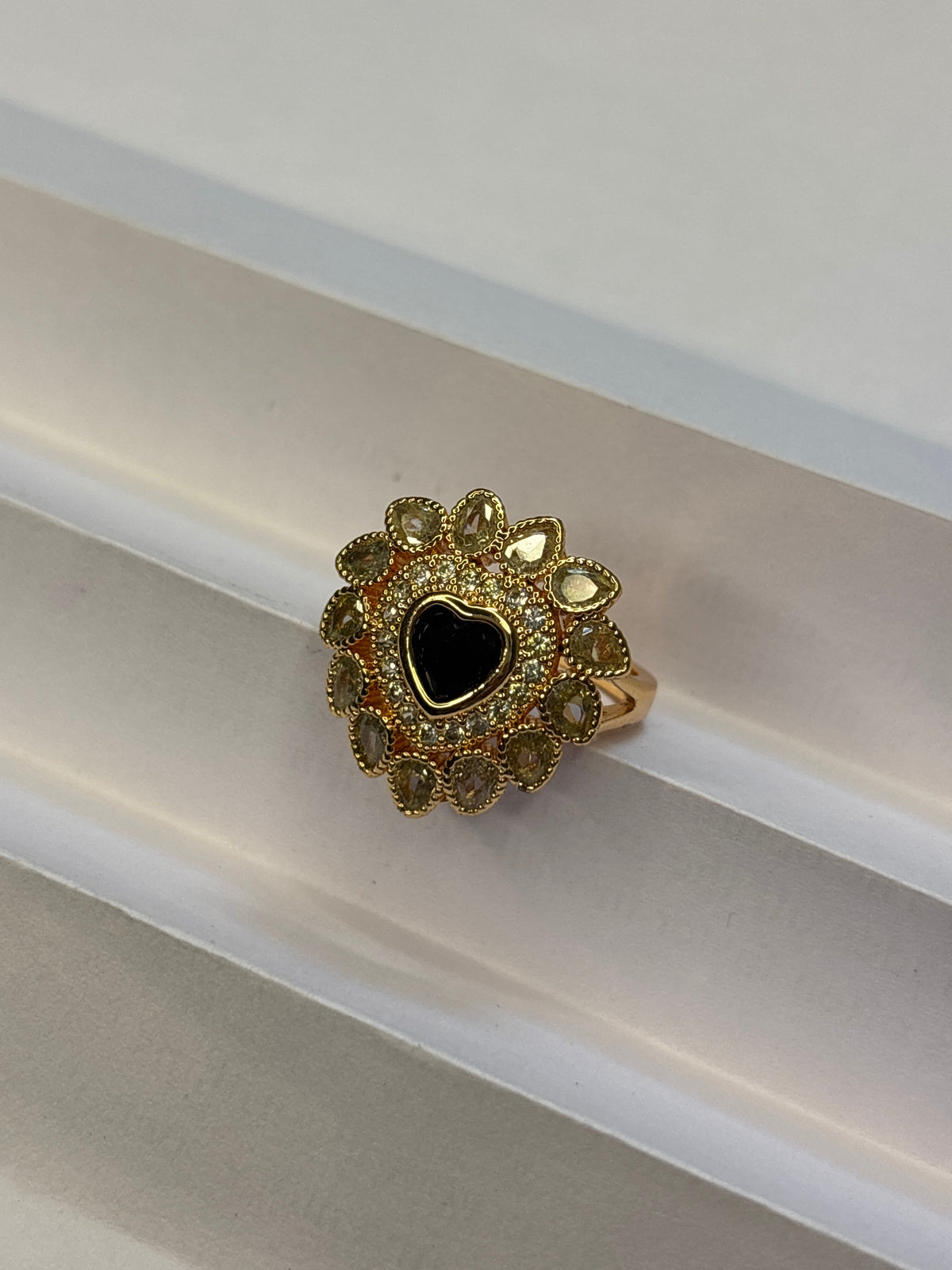 Vintage Black Onyx Heart Halo Ring