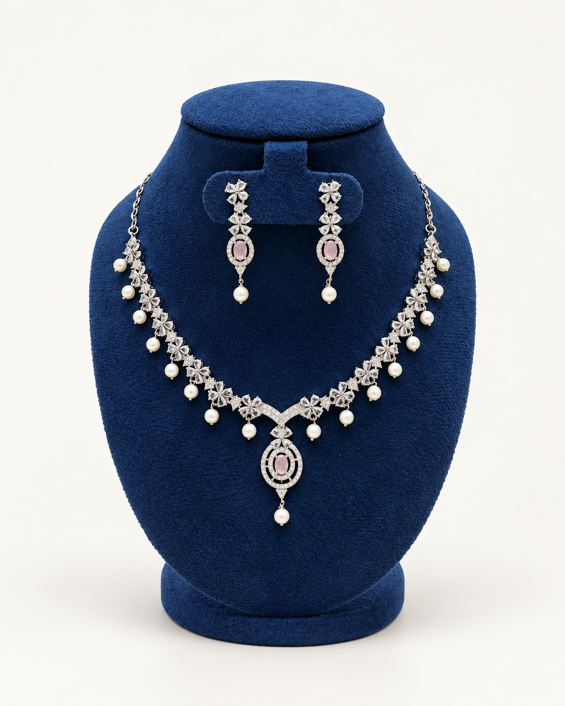 Pearl Drop Filigree Necklace Set with Earrings