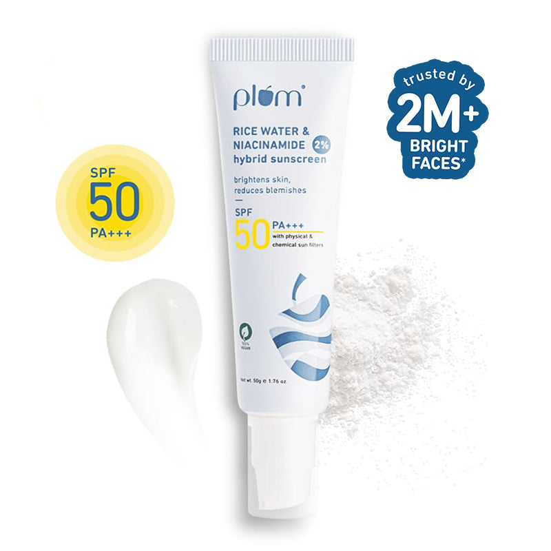 Plum Rice Water & 2% Niacinamide Hybrid Sunscreen SPF 50 PA+++