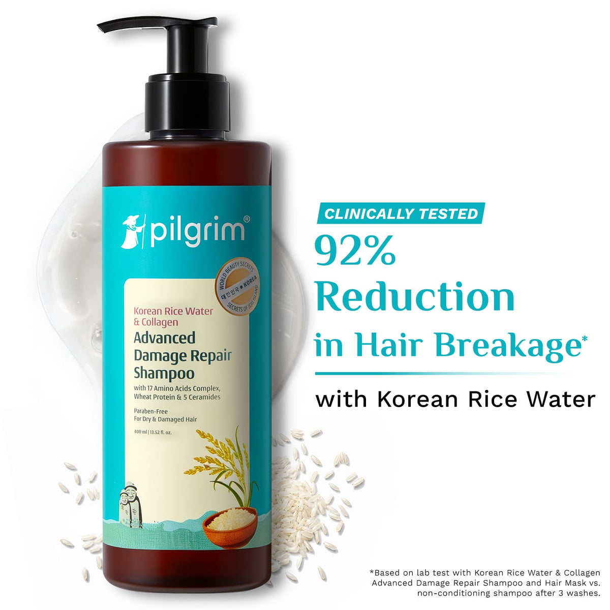Pilgrim Korean Rice Water & Collagen Advanced Damage Repair Shampoo - 400 ml