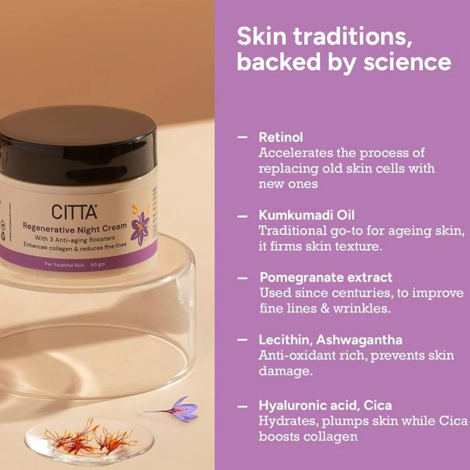 CITTA Regenerative Night Cream (with 3 Anti-Aging Boosters) | 50 gm