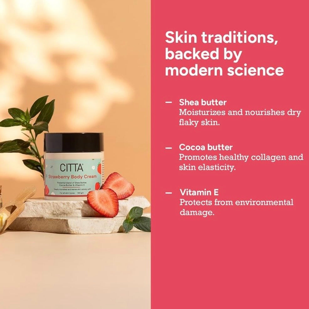 CITTA Strawberry Body Cream (Shea Butter, Cocoa Butter & Vitamin E) | 100 gm