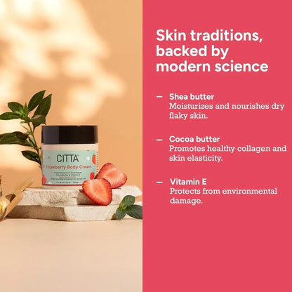 CITTA Strawberry Body Cream (Shea Butter, Cocoa Butter & Vitamin E) | 100 gm