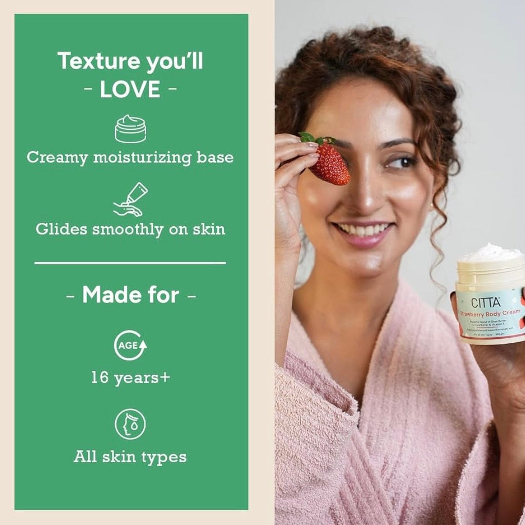 CITTA Strawberry Body Cream (Shea Butter, Cocoa Butter & Vitamin E) | 100 gm