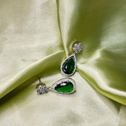 Emerald Teardrop Halo Drop Earrings