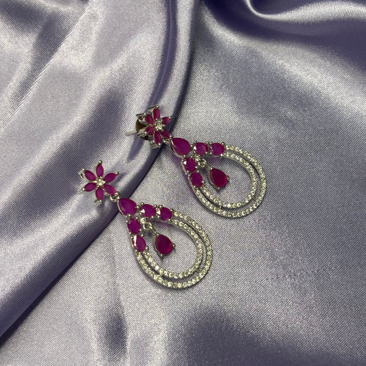 Ruby Pink Petal Open-Drop Earrings