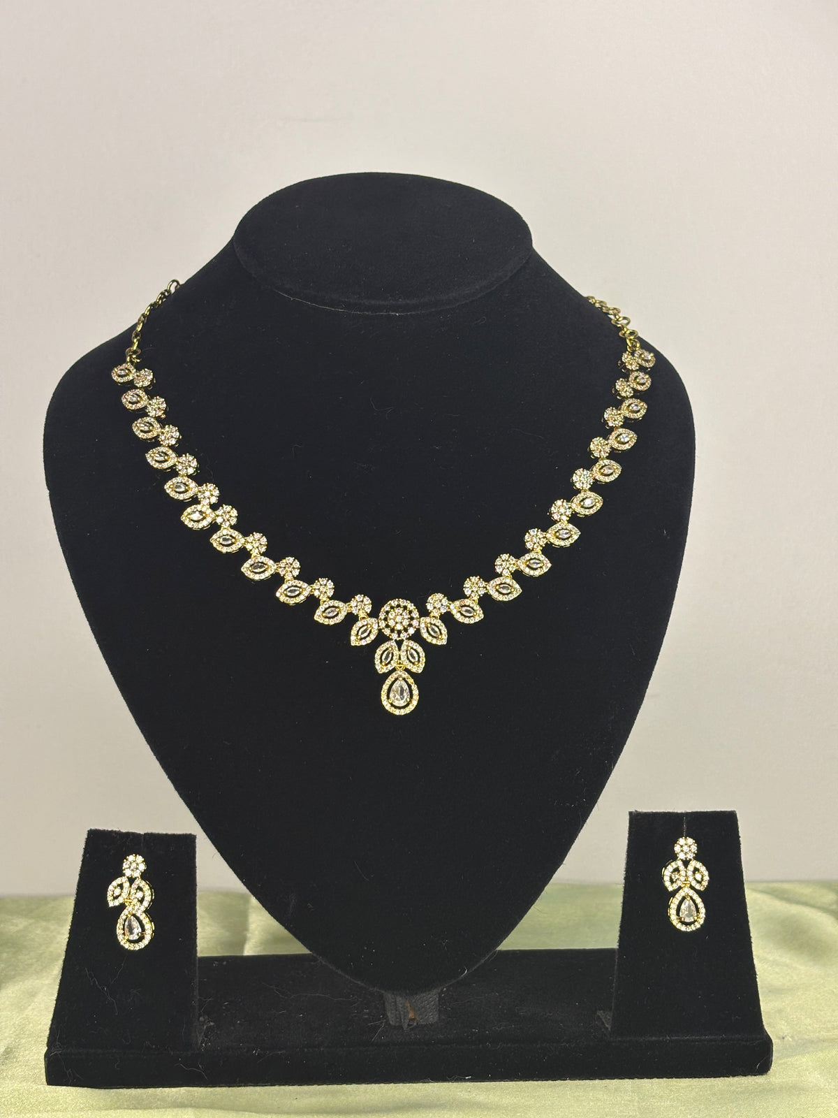 Gold-Toned Chevron Geometric Crystal Collar Necklace Set