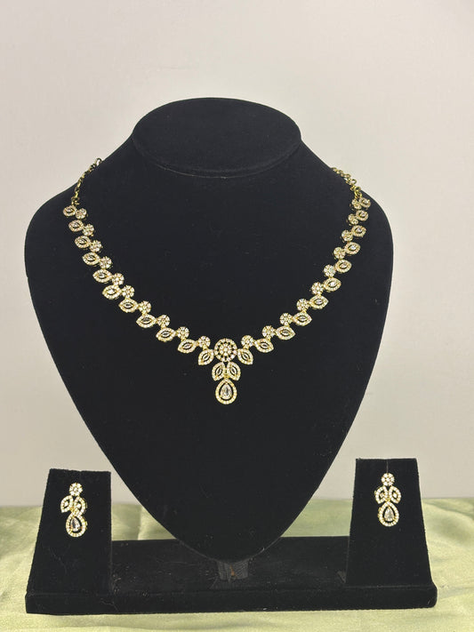 Gold-Toned Chevron Geometric Crystal Collar Necklace Set