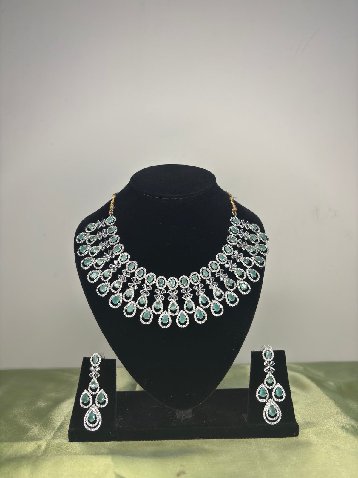 Yellow Gold Finished Scalloped CZ Festive Necklace Set