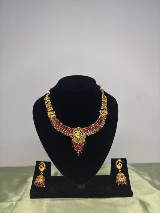 Floral CZ Diamond Collar Necklace & Stud Earrings Set