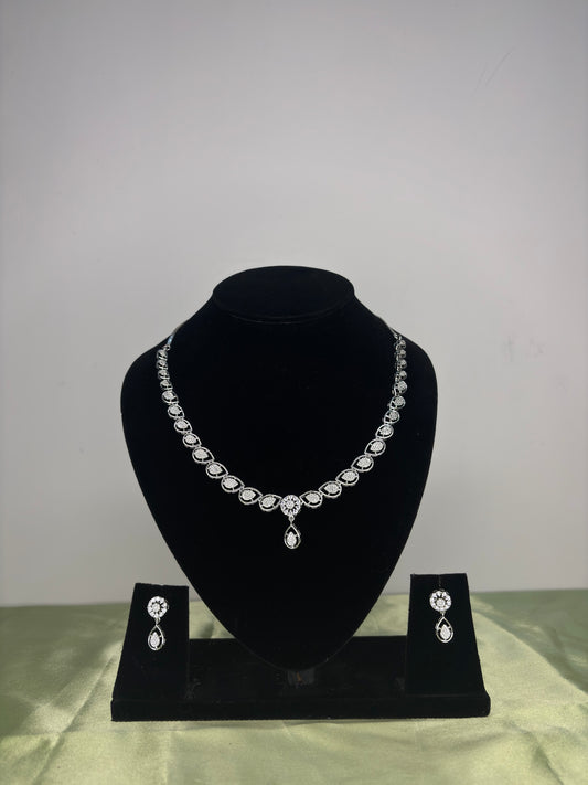 Classic Solitaire Diamond-Look V-Collar Necklace Set
