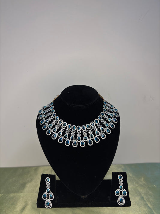 Ocean Blue Ombre Crystal Evening Collar Necklace Set