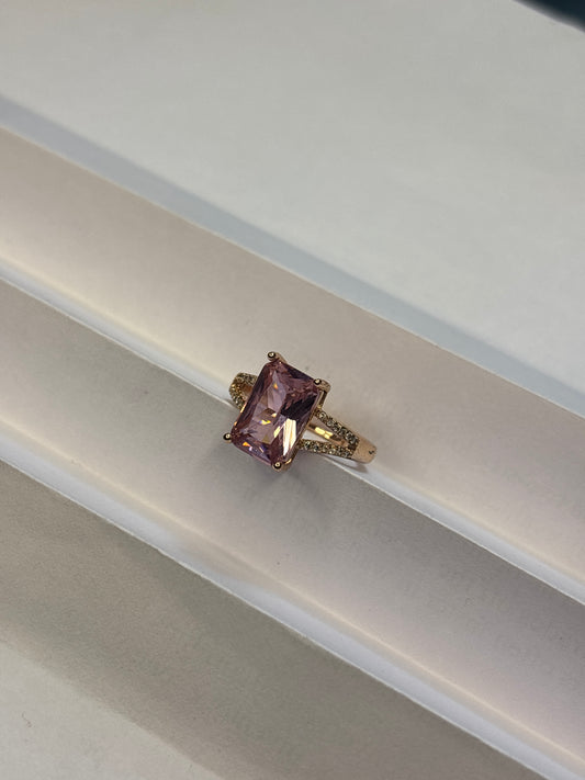 Rose Quartz Emerald-Cut Solitaire Ring