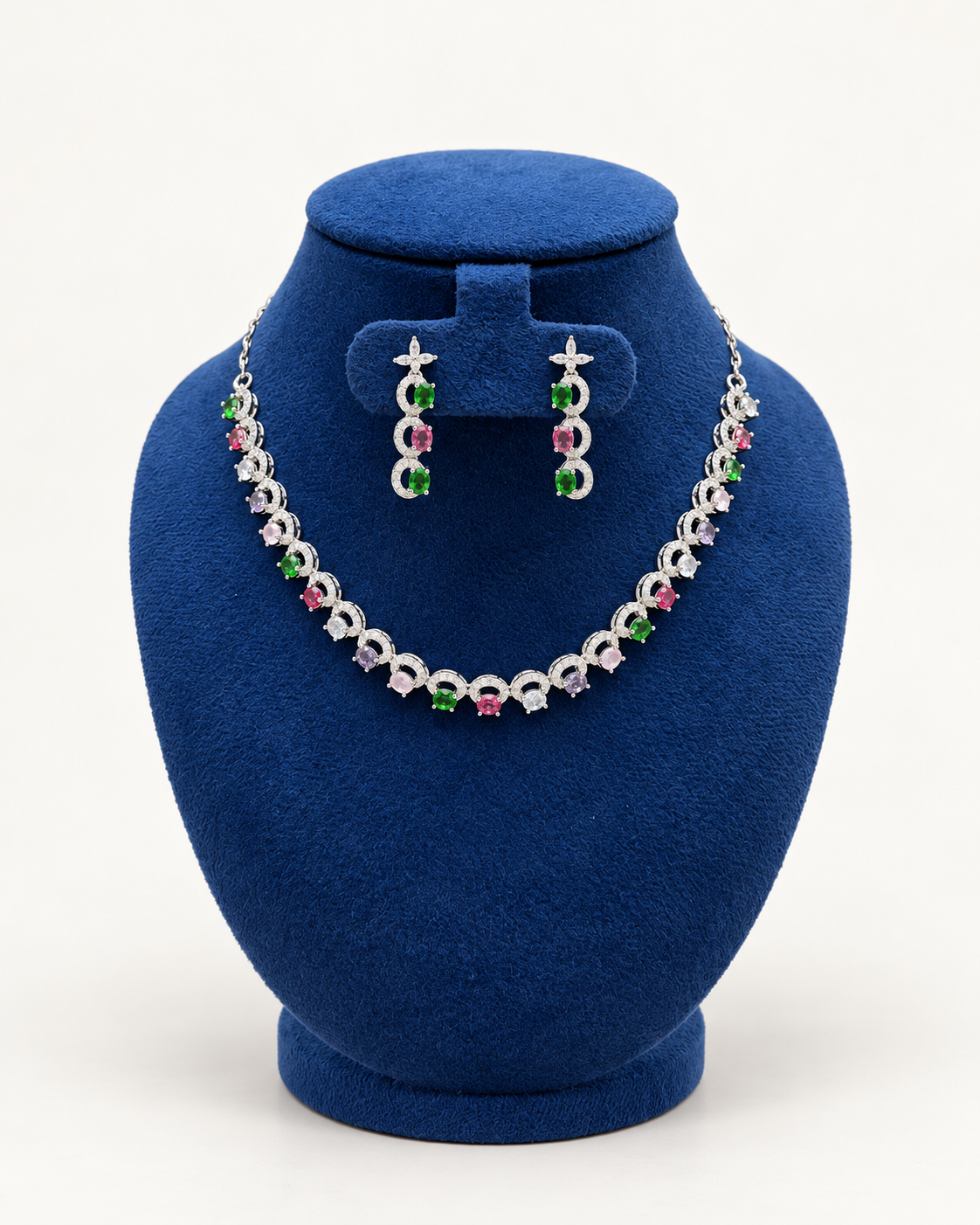 Crescent Link Stone Necklace Set with Earrings