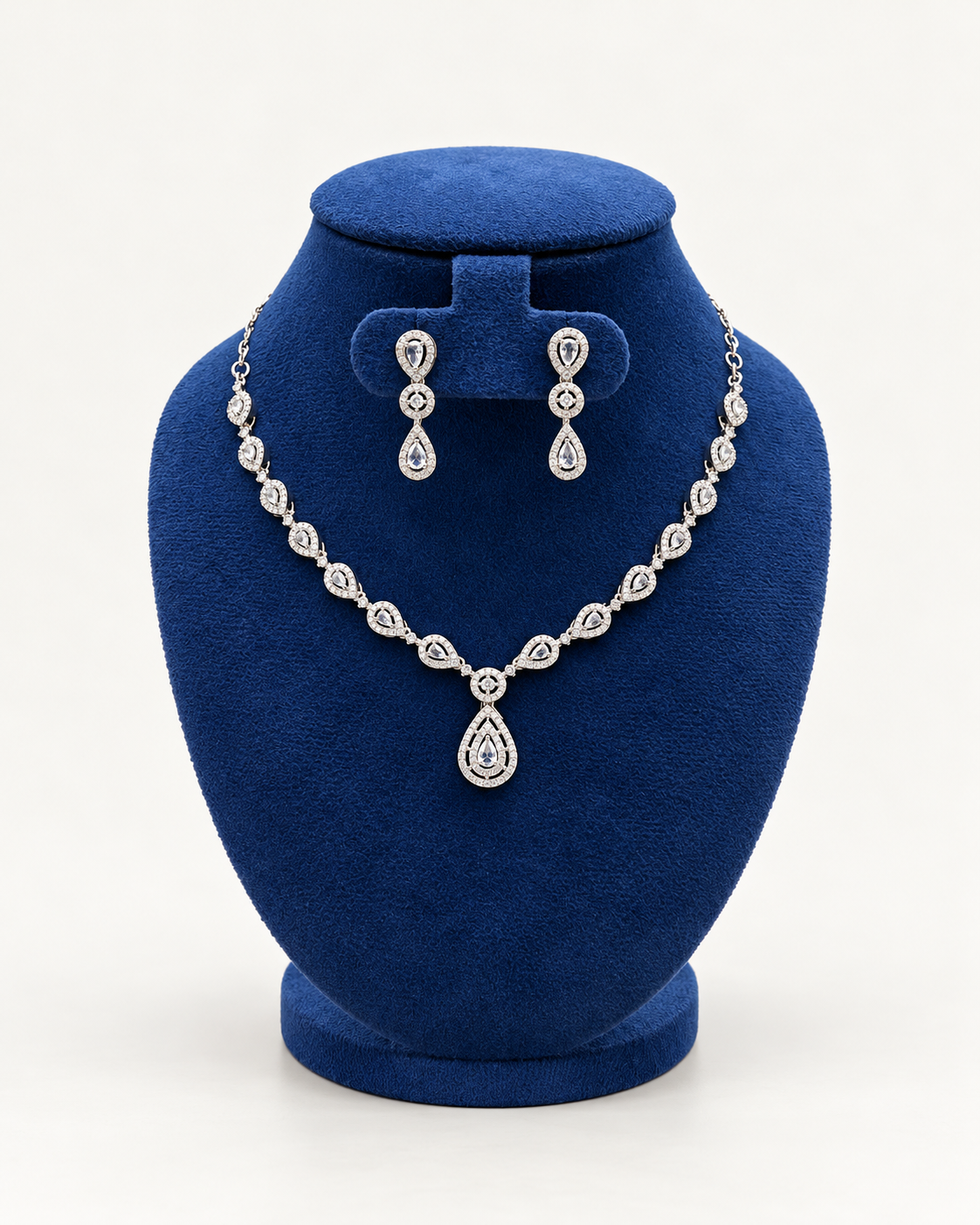 Kaveri Crystal Leaf Halo Necklace Set with Earrings