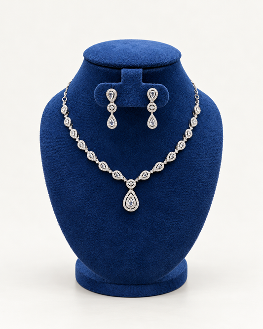 Kaveri Crystal Leaf Halo Necklace Set with Earrings