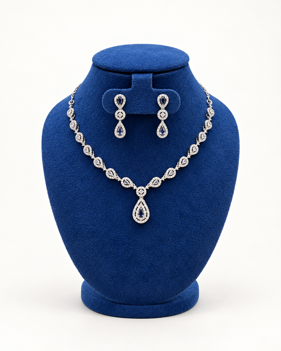 Kaveri Midnight Blue Leaf Halo Necklace Set with Earrings