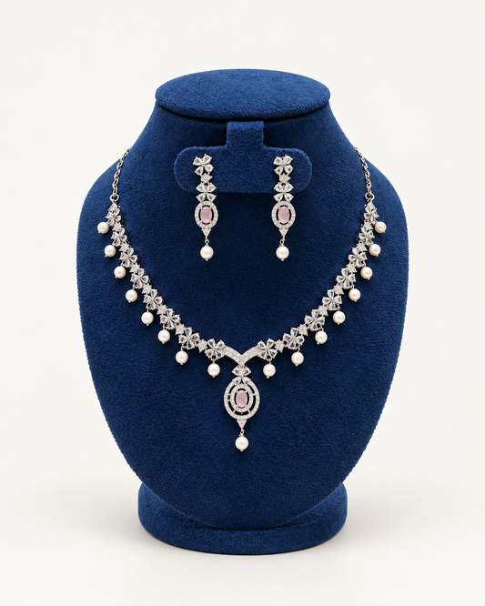 Pearl Drop Filigree Necklace Set with Earrings