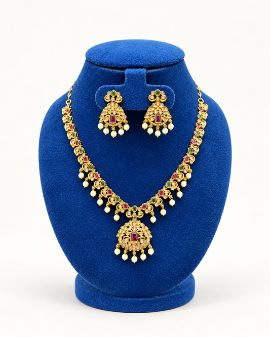 Floral Beaded Fringe Necklace