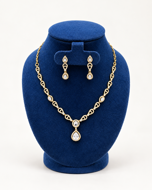 Kaveri Dewdrop Gold-Tone Necklace Set with Earrings